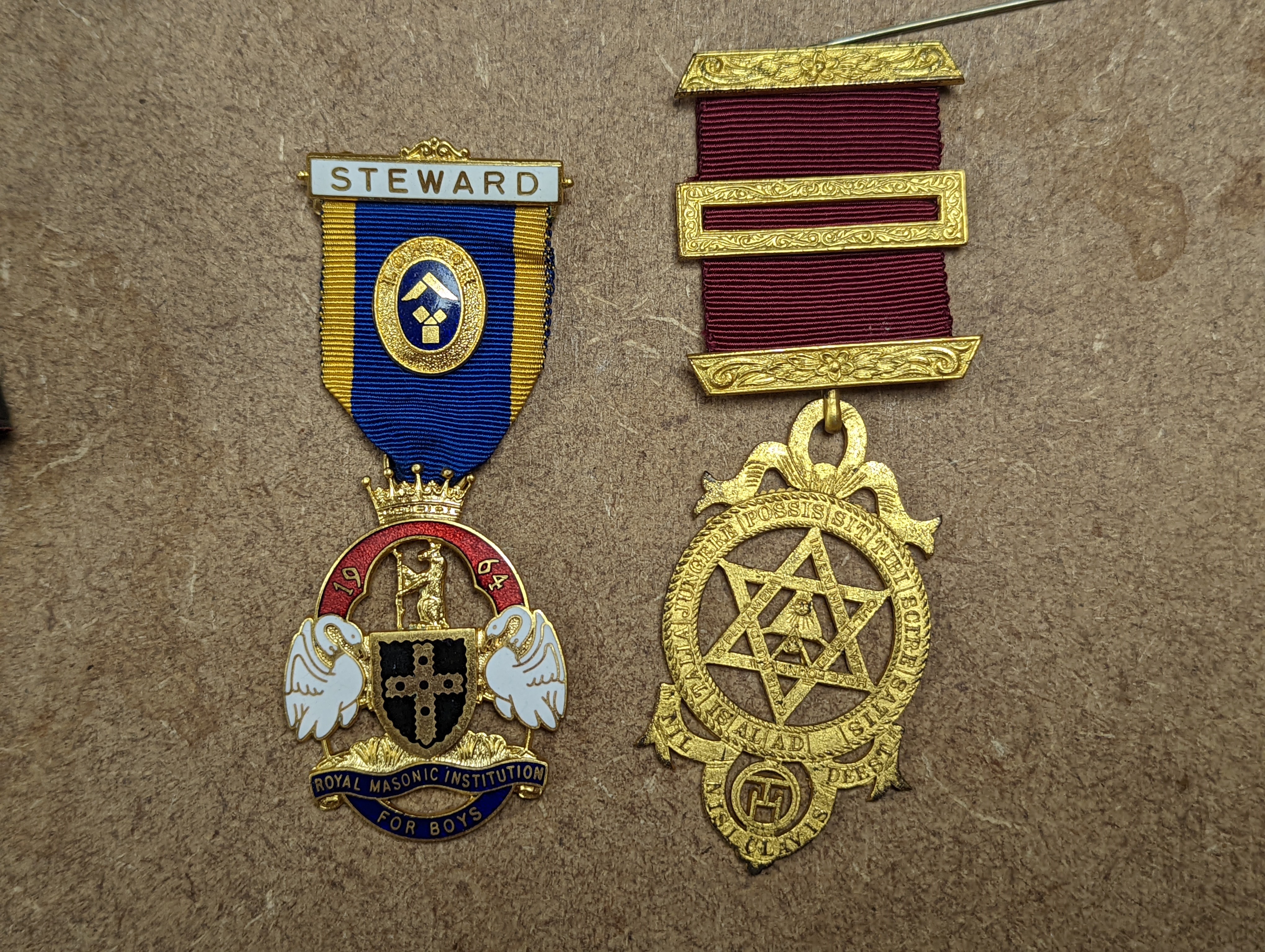 A group of masonic regalia and medals